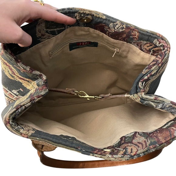 Vintage 90s HDG Green Horse Derby Tapestry Tote Shoulder Bag - Picture 8 of 9